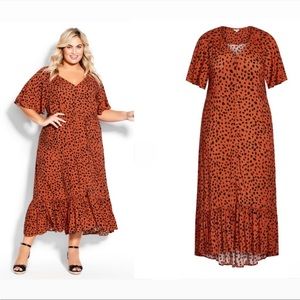 NWT AVENUE Sasha Flutter Sleeve Maxi Dress - tangerine spot